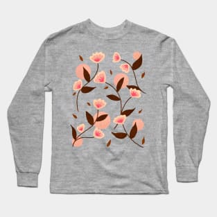 Retro pink and brown floral pattern Long Sleeve T-Shirt